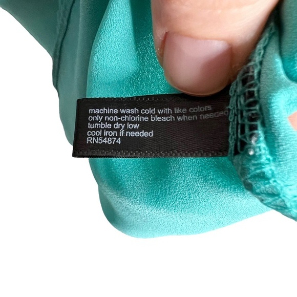 The Limited Teal Asymmetrical Hem Roll Tab Sleeve Blouse - Picture 15 of 15